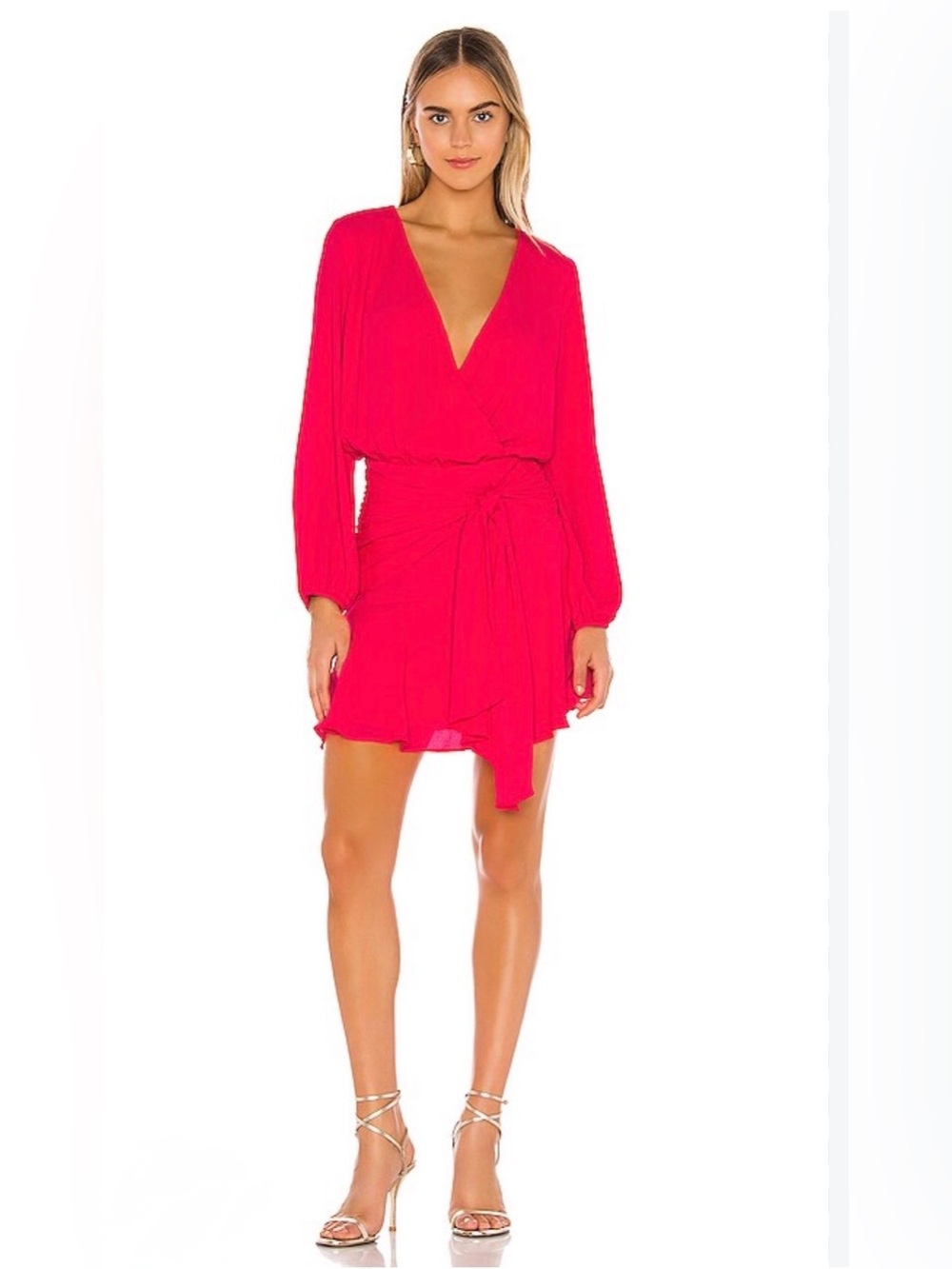 Krisa Long-Sleeve Party Dress with Side Knot in Neon Pink
